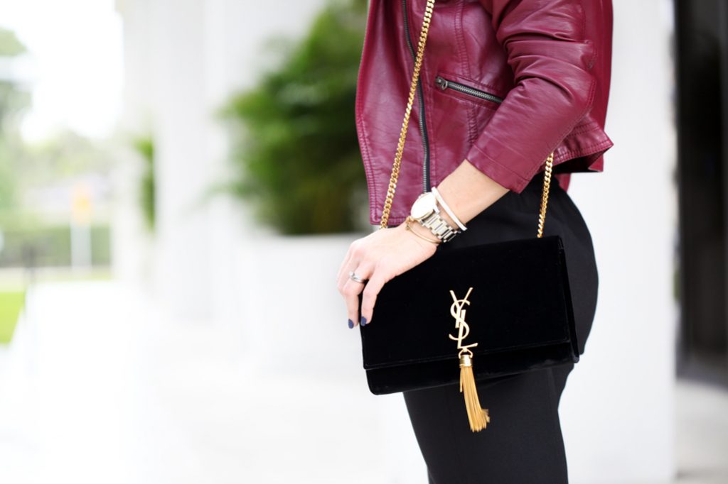 Blame-it-on-Mei-Miami-Fashion-Blogger-2016-Art-Basel-Miami-Lace-Crop-Top-With-Moto-Jacket-Joggers-Date-Night-Look-YSL-Tassel-Valentino-Rockstud-Sandal
