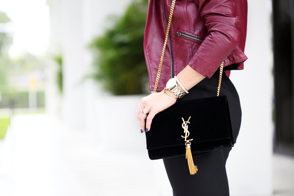 Blame-it-on-Mei-Miami-Fashion-Blogger-2016-Art-Basel-Miami-Lace-Crop-Top-With-Moto-Jacket-Joggers-Date-Night-Look-YSL-Tassel-Valentino-Rockstud-Sandal