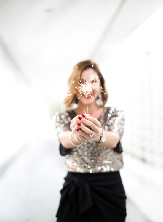 Blame-it-on-Mei-Miami-Fashion-Blogger-2016-Holiday-Outfit-NYE-Look-Sequin-Blouse-Knot-Skirt-Patent-Iriza-Louboutin-YSL-Tassel-Suede-Handbag-Crystal-Drop-Earrings-Curls-on-Short-Hair