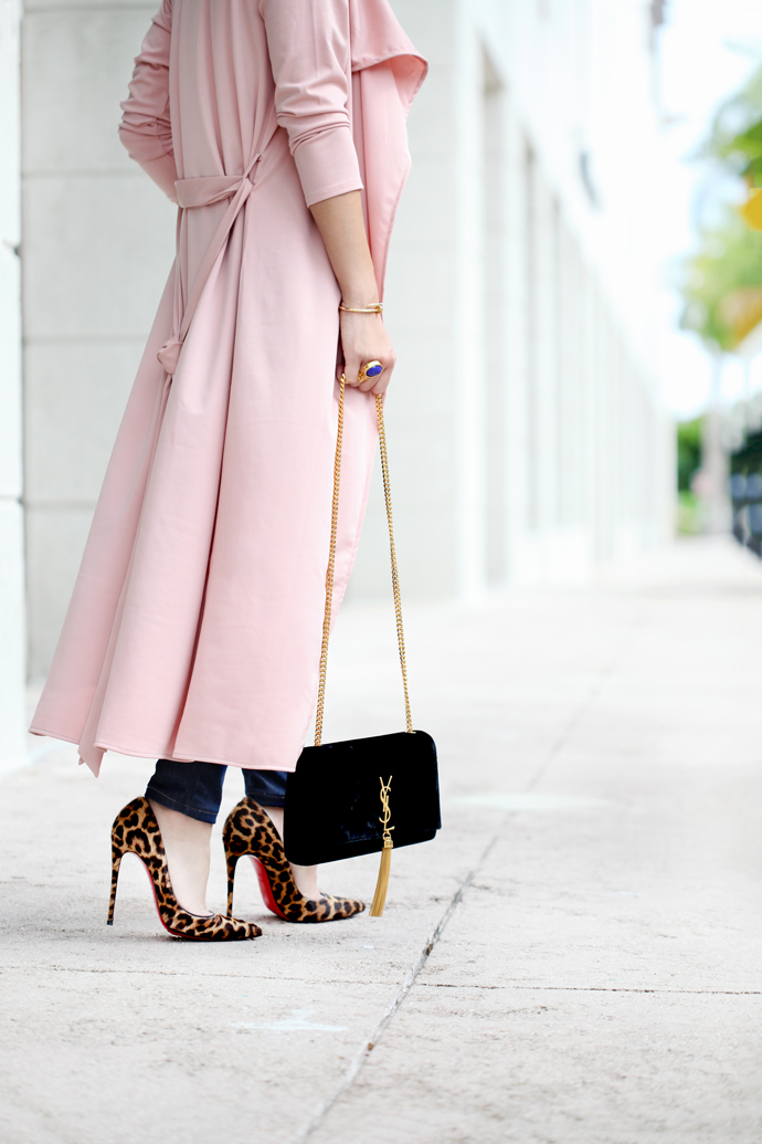 Blame-it-on-Mei-Miami-Fashion-Blogger-2017-Casual-Valentines-Day-Look-Pink-Duster-Jeans-YSL-Suede-Tassel-Handbag-Leopard-Louboutin-Heels