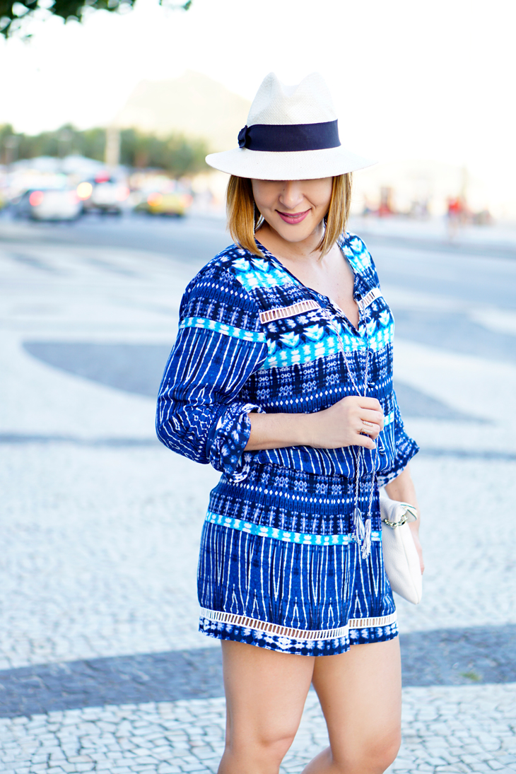 Blame-it-on-Mei-Miami-Fashion-Travel-Blogger-2017-Travel-Look-Casual-Outfit-Panama-Hat-Tribal-Print-Romper-Gold-Knot-Sandal-White-Tassel-Crossbody