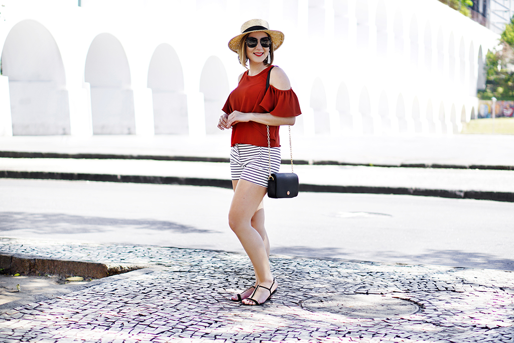 -Blame-it-on-Mei-Miami-Fashion-Travel-Blogger-2017-Rio-de-Janeiro-Aqueduct-Travel-Look-Casual-Outfit-Straw-Boater-Hat-Cold-Shoulder-Top-Stripe-Shorts-Tassel-Earrings