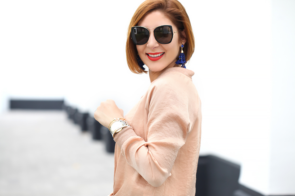 Blame-it-on-Mei-Miami-Fashion-Blogger-2017-Casual-Look-Gold-Metallic-Bomber-Jacket-Gucci-Marmont-Handbag-with-Pom-Pom-Fur-Tassel-Baublebar-Earrings-Short-Hair