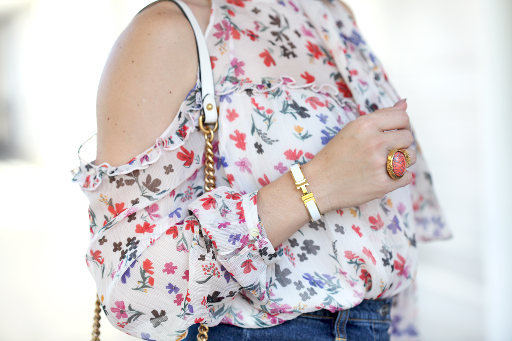 Blame-it-on-Mei-Miami-Fashion-Blogger-2017-Casual-Look-Floral-Cold-Shoulder-Button-Denim-Skirt-Valentino-City-Rockstud-Sandals-White-Gucci-GG-Marmont-Chevron