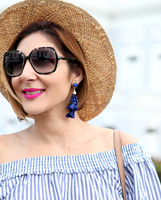 Blame-it-on-Mei-Miami-Fashion-Blogger-Travel-Blog-2017-Casual-Spring-Summer-Look-Casual-Outfit-Bow-Off-The-Shoulder-Top-with-Black-Shorts-Boater-Hat-Lace-up-Sandals-Gucci-Soho-Puerto-Rico