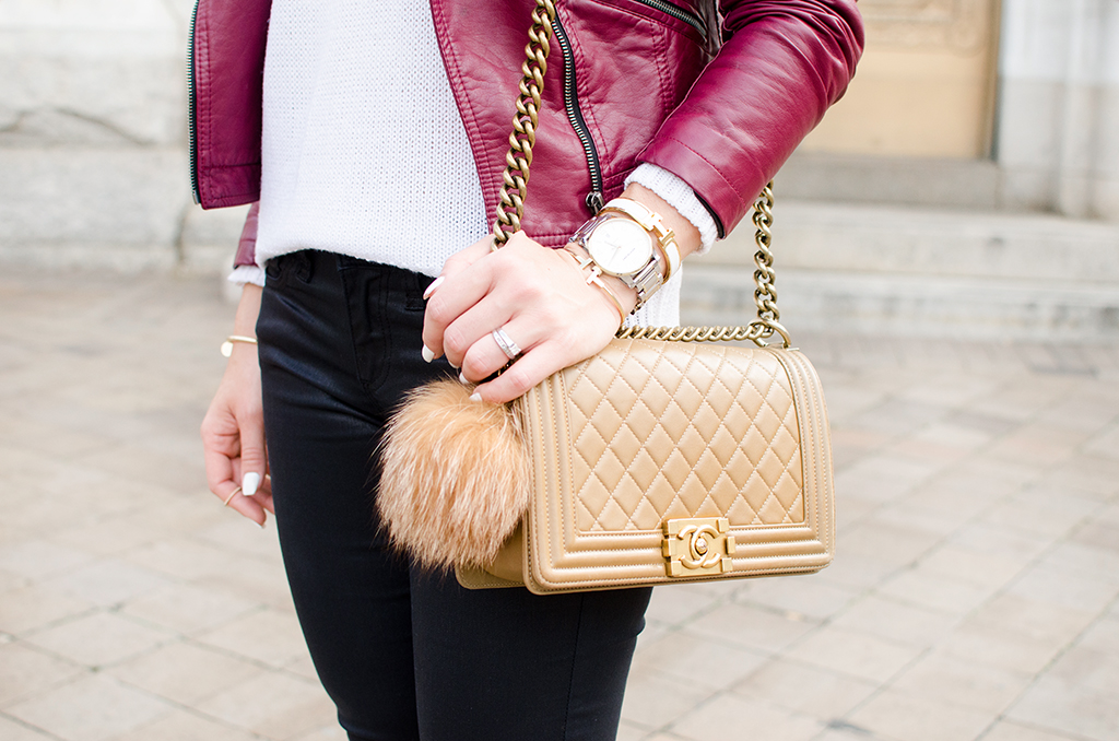 Blame-it-on-Mei-Miami-Fashion-Blogger-2017-Casual-Fall-Winter-Look-Knit-Sweater-with-Moto-Burgundy-Oxblood-Maroon-Jacket-Tulle-Pom-Pom-Beanie-Chanel-Boy-Valentino-Sandals-Washington-DC