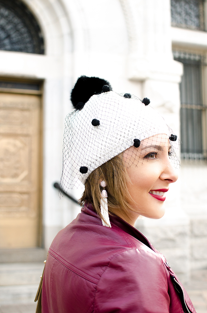 Blame-it-on-Mei-Miami-Fashion-Blogger-2017-Casual-Fall-Winter-Look-Knit-Sweater-with-Moto-Burgundy-Oxblood-Maroon-Jacket-Tulle-Pom-Pom-Beanie-Chanel-Boy-Valentino-Sandals-Washington-DC