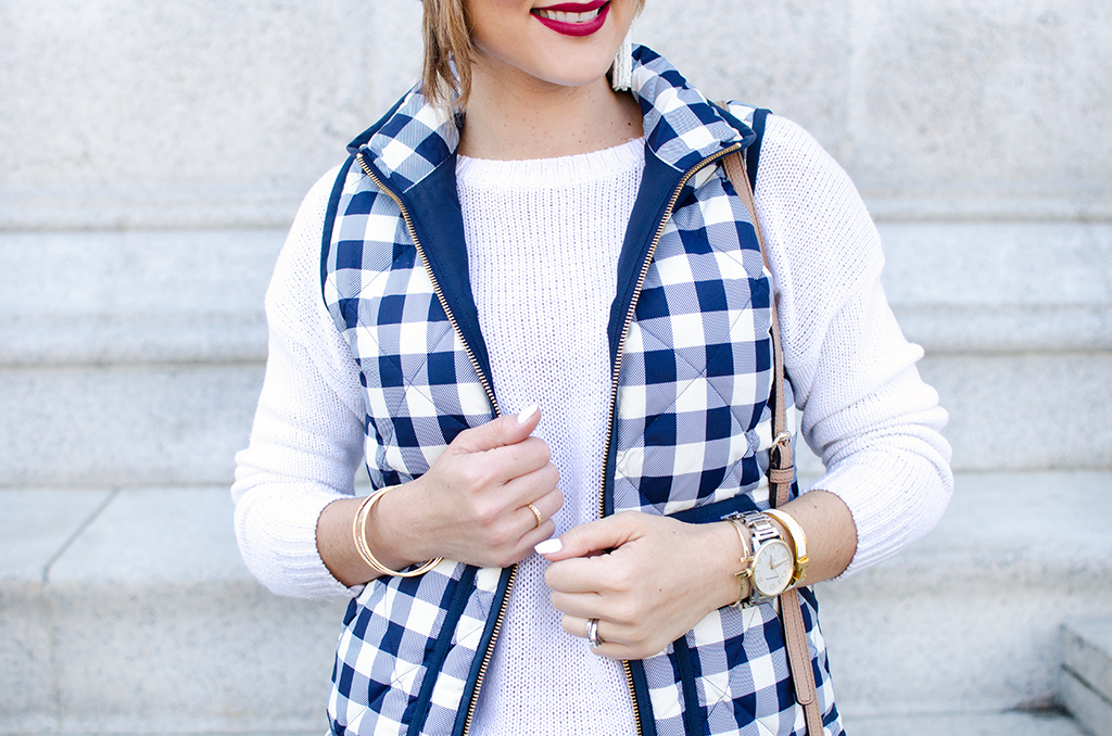 Blame-it-on-Mei-Miami-Fashion-Blogger-2017-Casual-Fall-Winter-Look-Knit-Sweater-with-Quilted-Gingham-Vest-Jeans-Gold-Glitter-Ankle-Boots-Gucci-Soho-Washington-DC