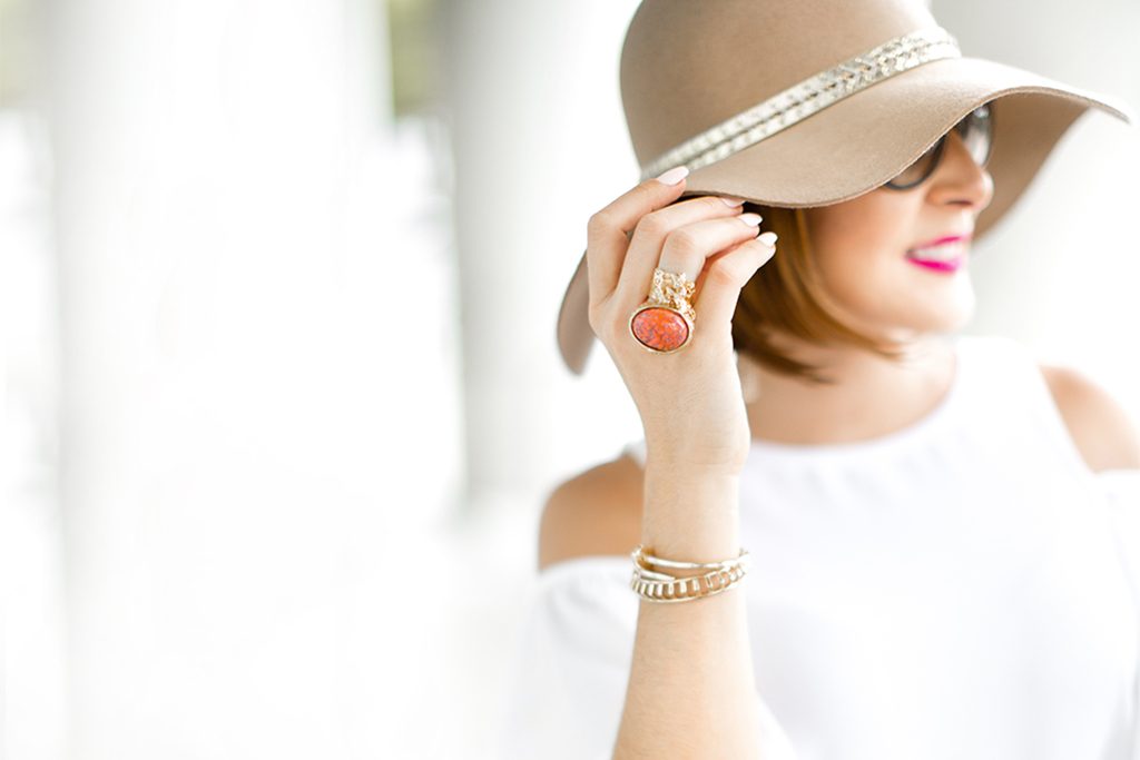 Blame-it-on-Mei-Miami-Fashion-Blogger-2017-Casual-Summer-Look-Spring-Outfit-White-Top-with-Olive-Jogger-Pants-Nude-Floppy-Hat-Claire-V-Leopard-Clutch-Marc-Fisher-Platform-Wedges