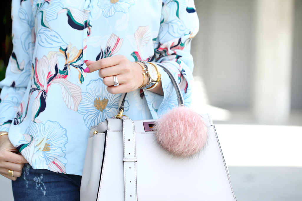 Blame-it-on-Mei-@blameitonmei-Miami-Fashion-Blogger-2017-Casual-Spring-Look-Outfit-Floral-Off-the-shoulder-top-Destroyed-Denim-Valentino-City-Sandals-Fendi-Gray-Peekaboo-Pom-Pom-Earrings
