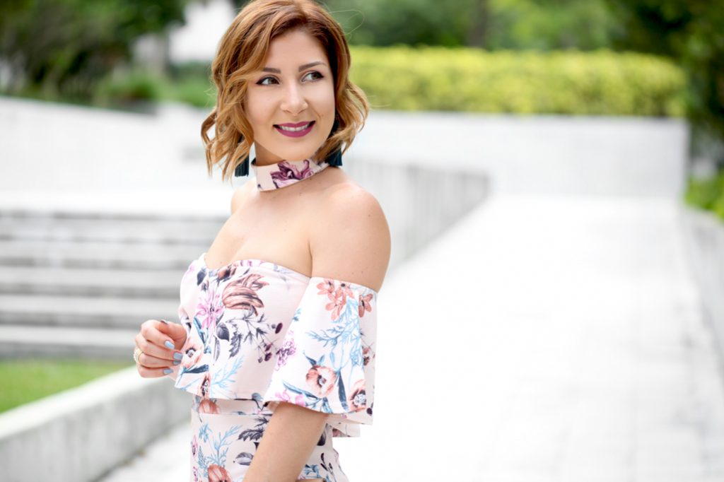 Blame it on Mei @blameitonmei Miami Fashion Blogger 2017 Floral Off The Shoulder Gracie Boohoo Culotte Jumpsuit