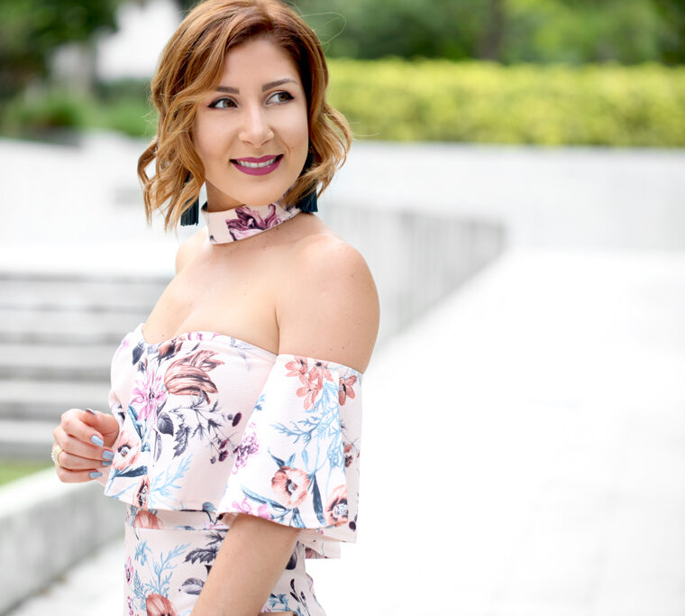 Blame it on Mei @blameitonmei Miami Fashion Blogger 2017 Floral Off The Shoulder Gracie Boohoo Culotte Jumpsuit
