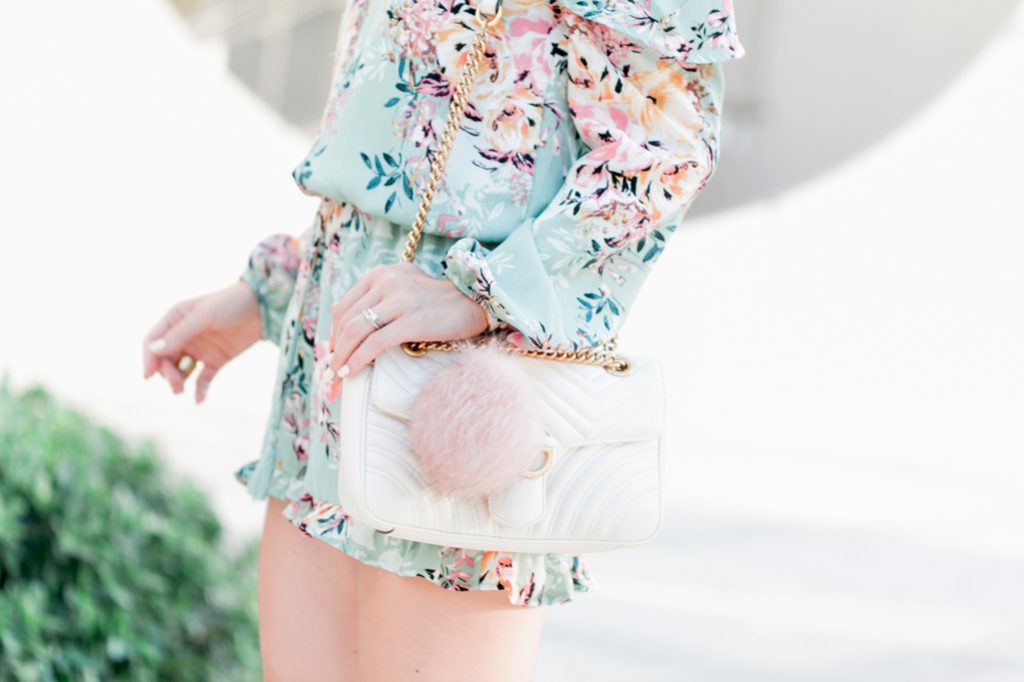 Blame it on Mei, @blameitonmei, Miami Fashion Blogger, 2017, Floral Romper, White Gucci Marmont