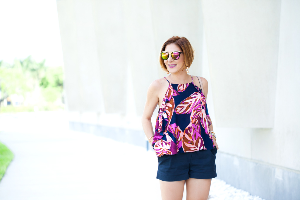 Blame it on Mei, @blameitonmei, Miami Fashion Blogger, Summer Floral Ruffle Halter Top with Shorts