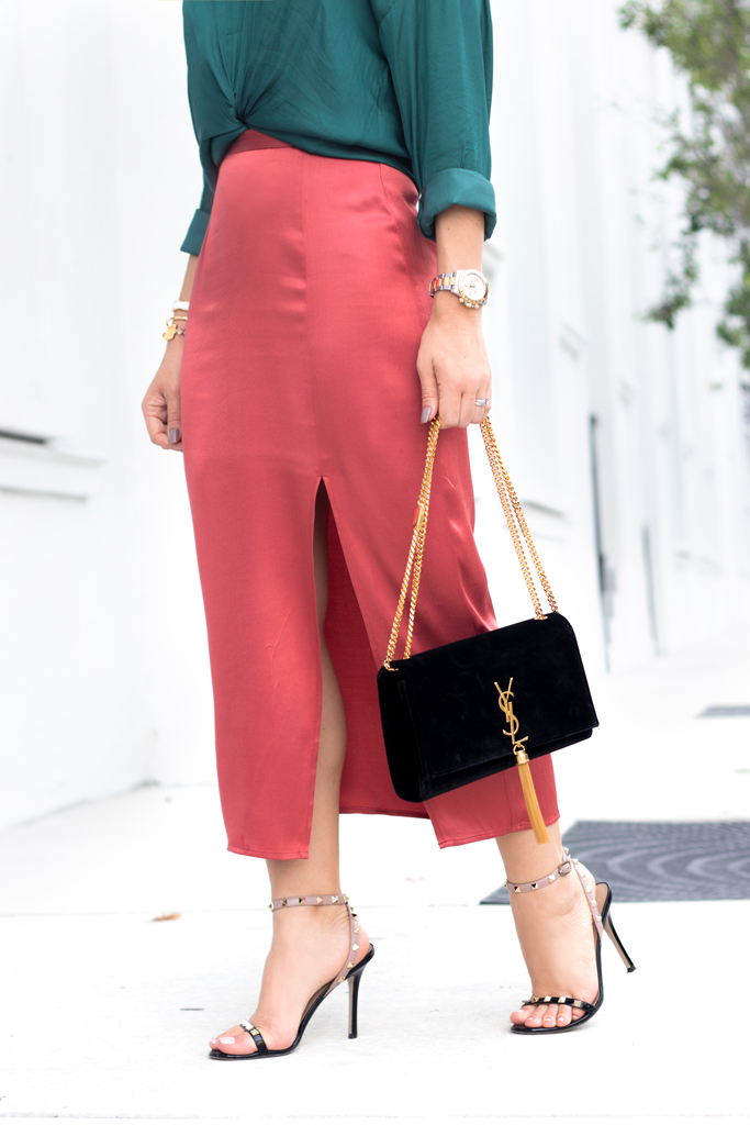 Blame it on Mei, @blameitonmei, Miami Fashion Blogger, Satin Midi Skirt Fall Autumn Look