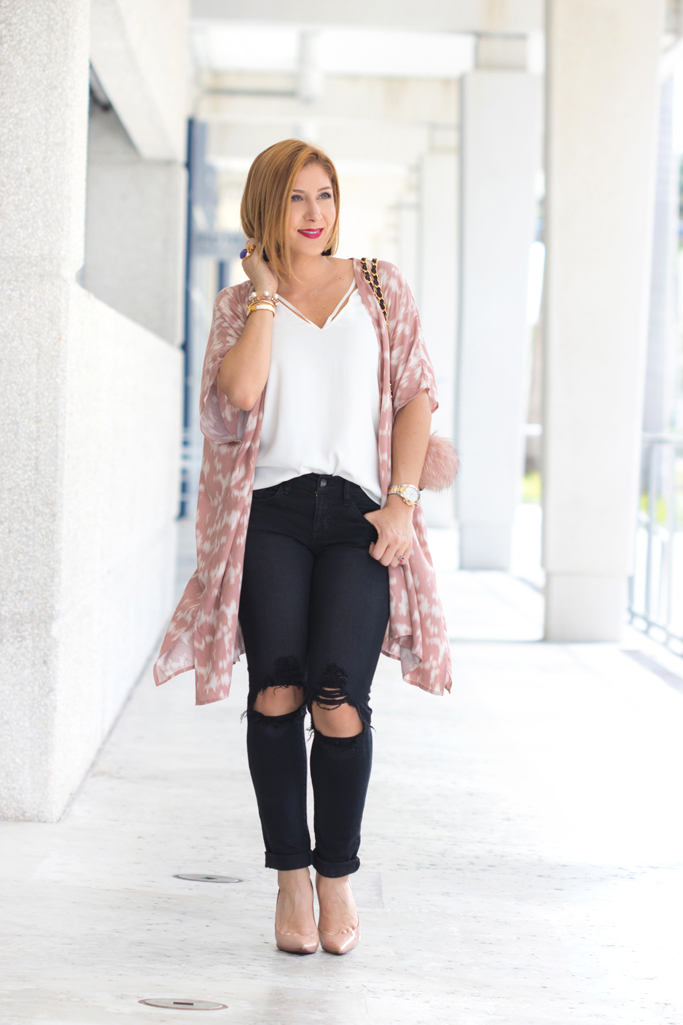 Blame it on Mei, @blameitonmei, Miami Fashion Blogger, Transition to Fall Look, Kimono, Chanel Classic Jumbo