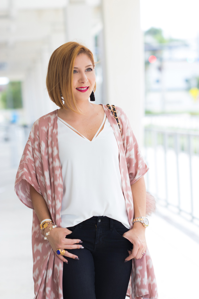 Blame it on Mei, @blameitonmei, Miami Fashion Blogger, Transition to Fall Look, Kimono, Chanel Classic Jumbo