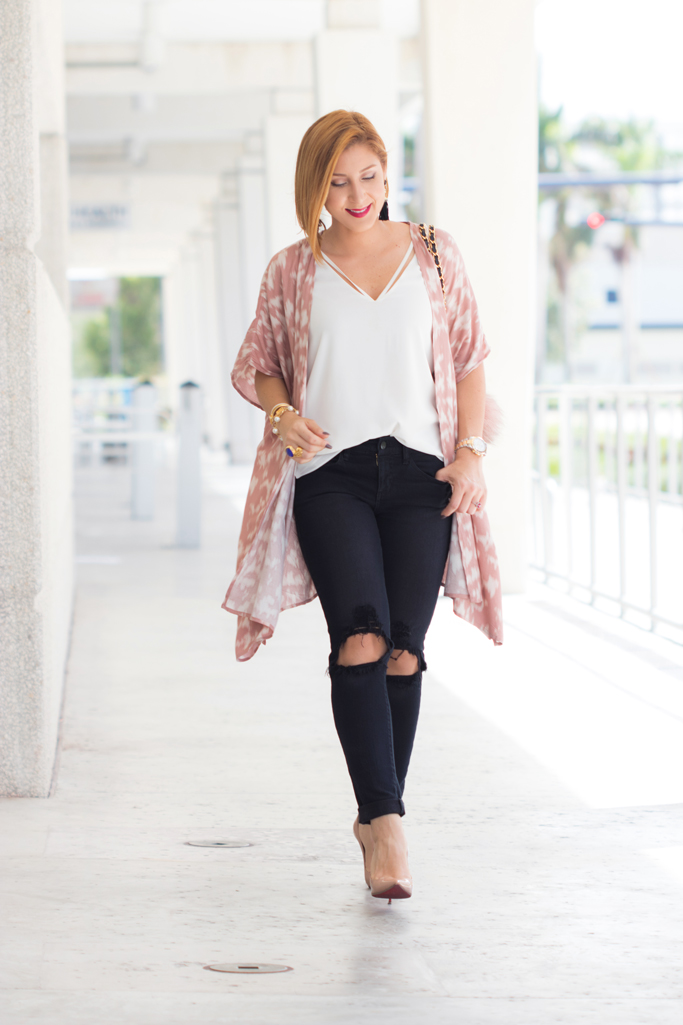 Blame it on Mei, @blameitonmei, Miami Fashion Blogger, Transition to Fall Look, Kimono, Chanel Classic Jumbo