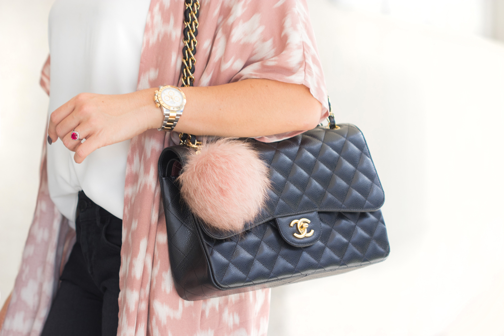 Blame it on Mei, @blameitonmei, Miami Fashion Blogger, Transition to Fall Look, Kimono, Chanel Classic Jumbo