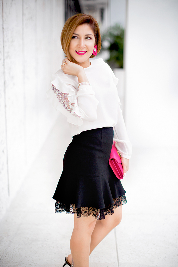 Blame it on Mei, @blameitonmei, Miami Fashion Blogger, Holiday Look, Lace Ruffle Skirt Blouse