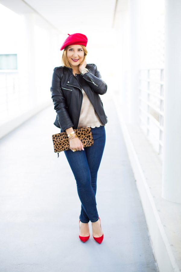 Blame it on Mei, @blameitonmei, Miami Fashion Blogger, Fall Outfit Look, Red Beret, Moto Jacket