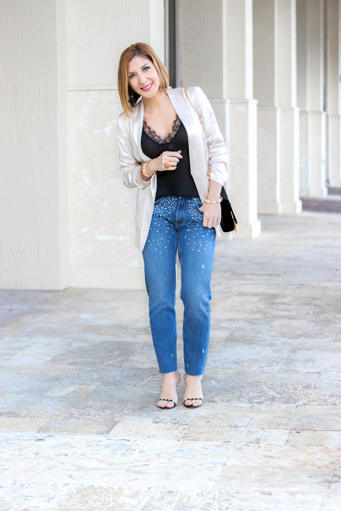 Blame it on Mei, @blameitonmei, Miami Fashion Blogger, How To Wear Pearl Jeans, Lace Cami 