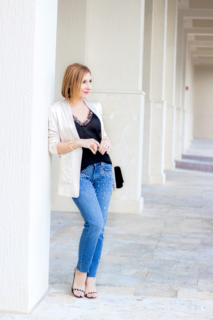 Blame it on Mei, @blameitonmei, Miami Fashion Blogger, How To Wear Pearl Jeans, Lace Cami 