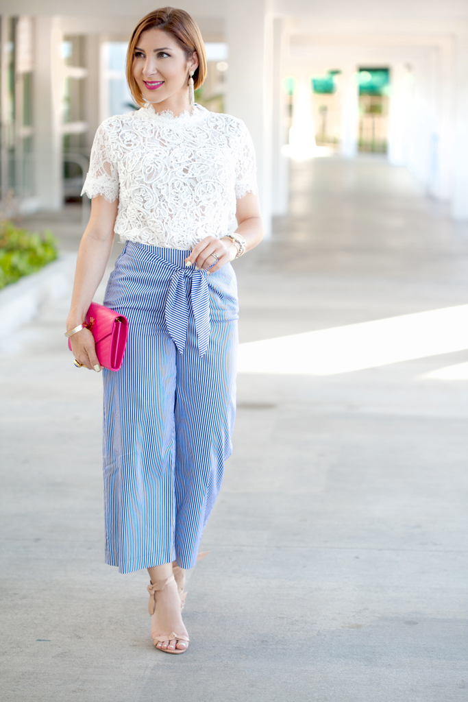 Cut Out for Spring: Stripe Culottes + Lace Crop Top - Blame it on Mei ...