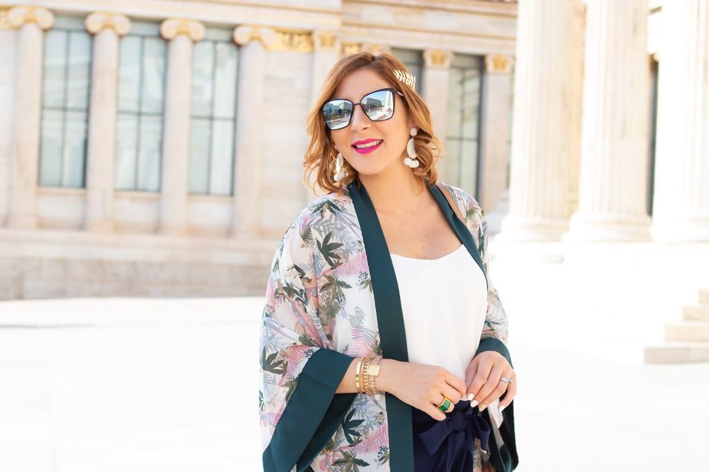 Blame it on Mei, @blameitonmei, Miami Fashion Blogger, Floral Kimono, Greece Travel Look, Summer Maternity Outfit