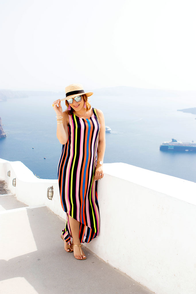 Blame it on Mei @blameitonmei, Miami Fashion Travel Blogger Maternity Look, Stripe Dress, Santorini Greece