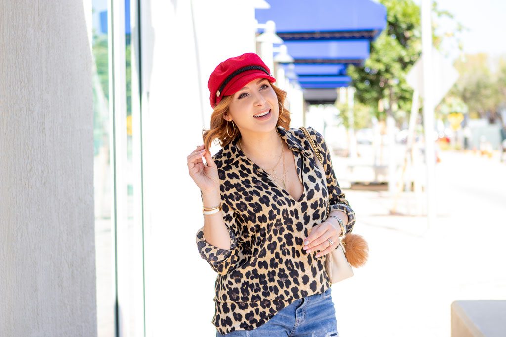 Blame it on Mei, Miami Fashion Mommy Blogger, Working With Brands, Finding PR Contacts, Leopard Top, Red Baker Boy Hat