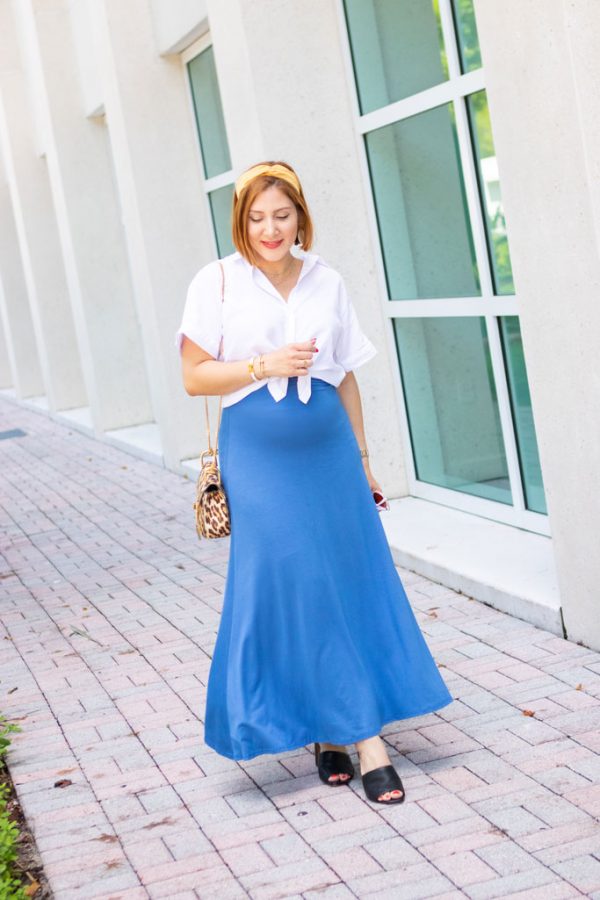 Blame it on Mei, @blameitonmei, Miami Fashion Mom Blogger, 4 months pregnant, summer look outfit, 4 months pregnant look, leopard handbag, maxi skirt